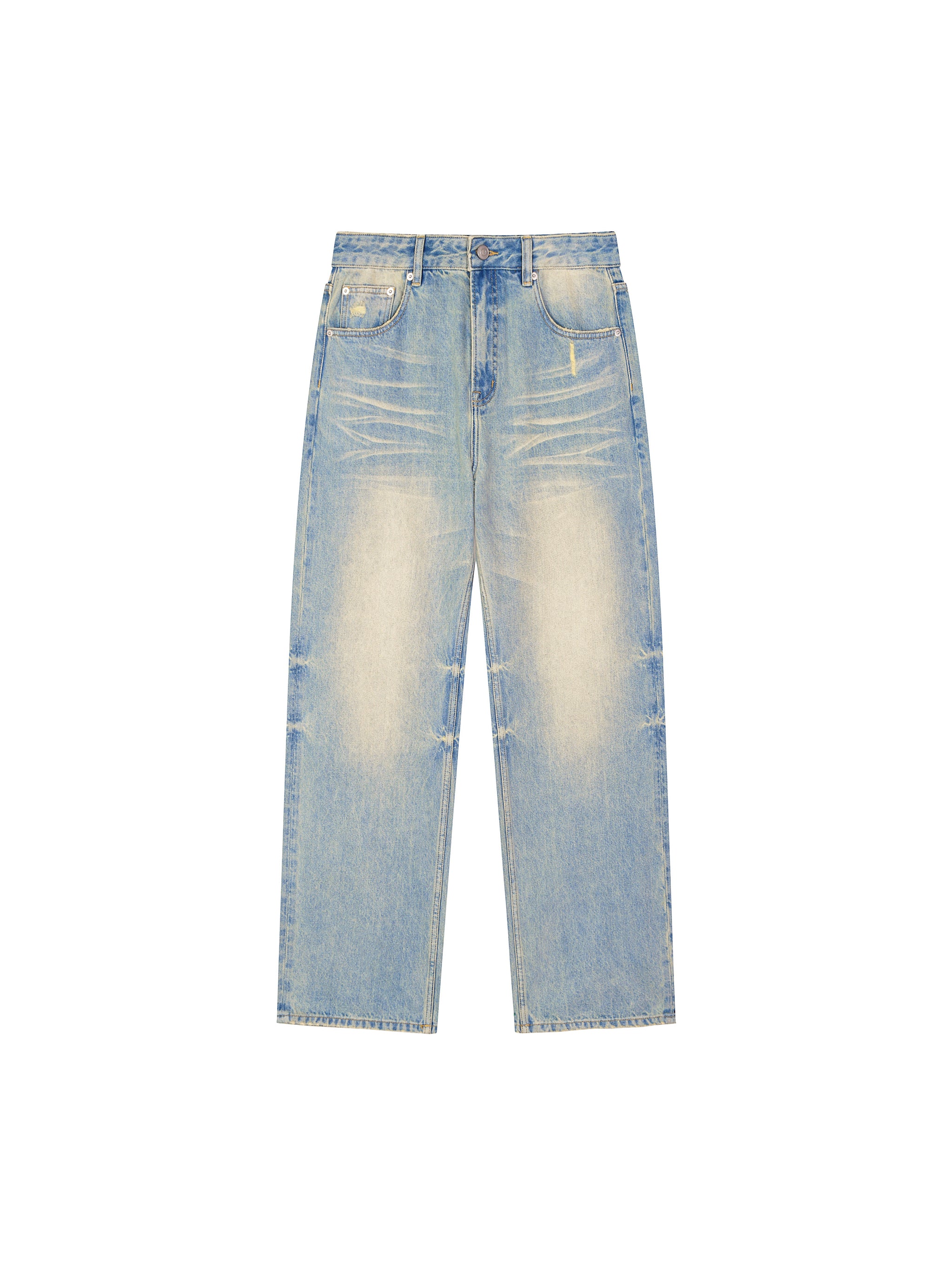 Sun Fade Raw Hem Denim Jeans